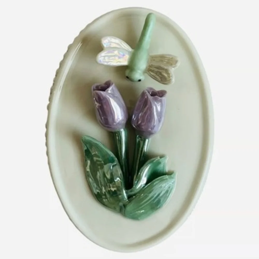 Vintage Lenox 3D Floral Jewelry Trinket Box Nacreous Porcelain Dragonfly 3.75